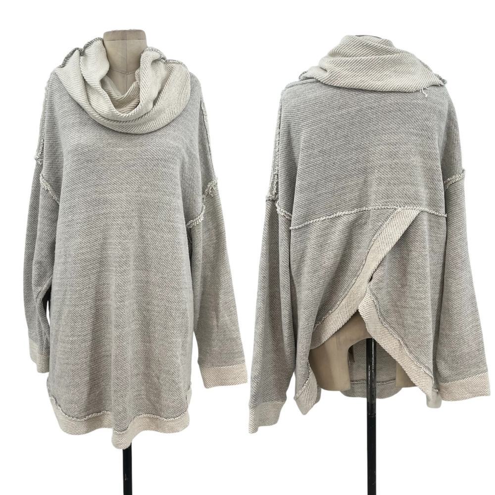Free People Beach Gray Cowl Neck Split Back Oversized Sweatshirt Size Medium‎
